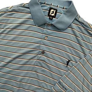 FootJoy Men's Blue Striped Outdoor Golf Polo Embroidered Size Large Short Sleeve
